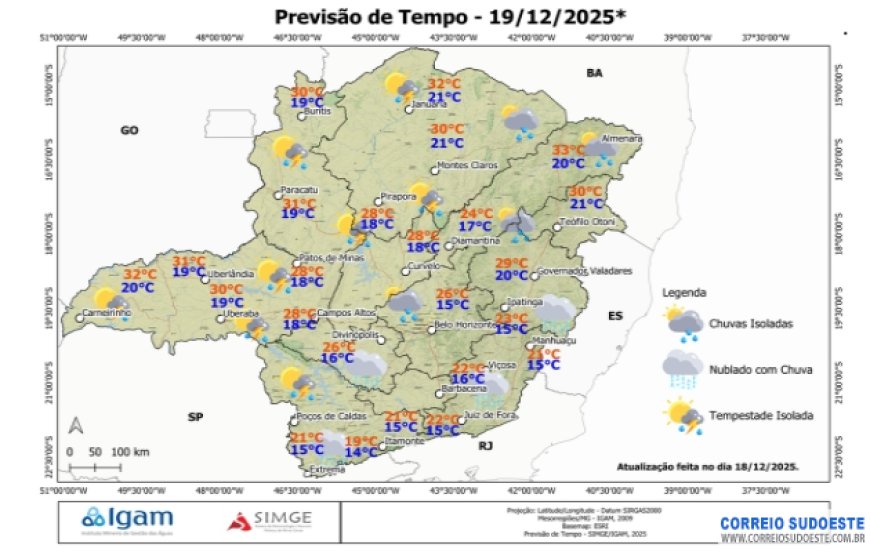 Chuva continua nesta sexta-feira, em Minas Gerais