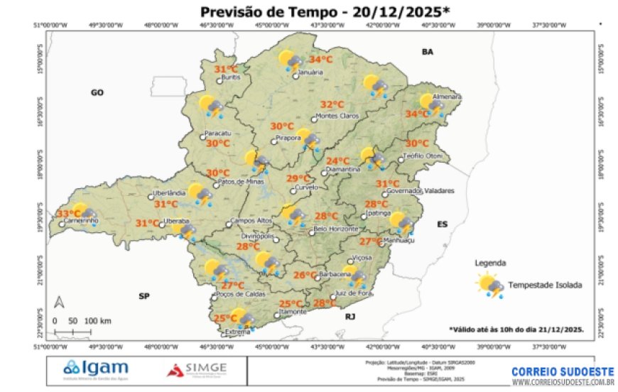 Previsão do Tempo para este sábado, dia 20