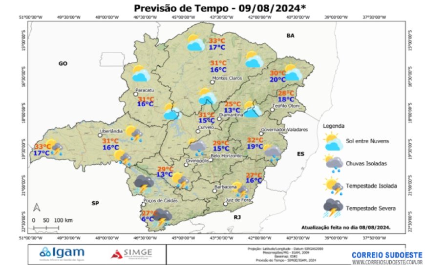 Sexta-feira com alerta para declínio de temperaturas em Minas Gerais e São Paulo