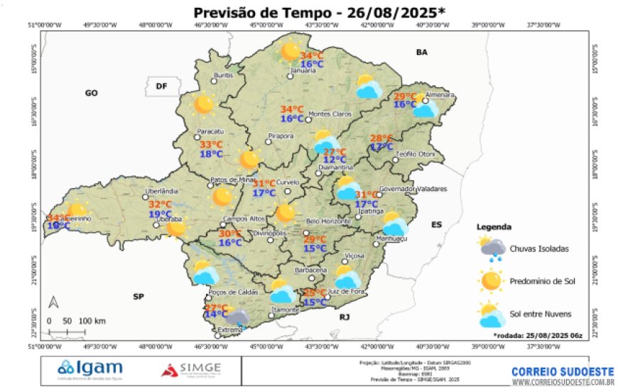 Terça-feira com sol em grande parte do Sudeste