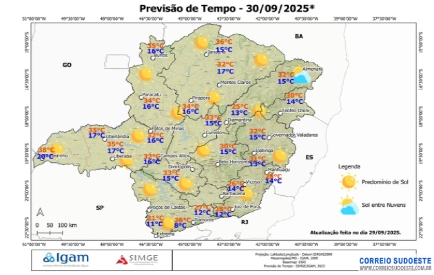 Sudeste com muitas nuvens nesta terça-feira (30)