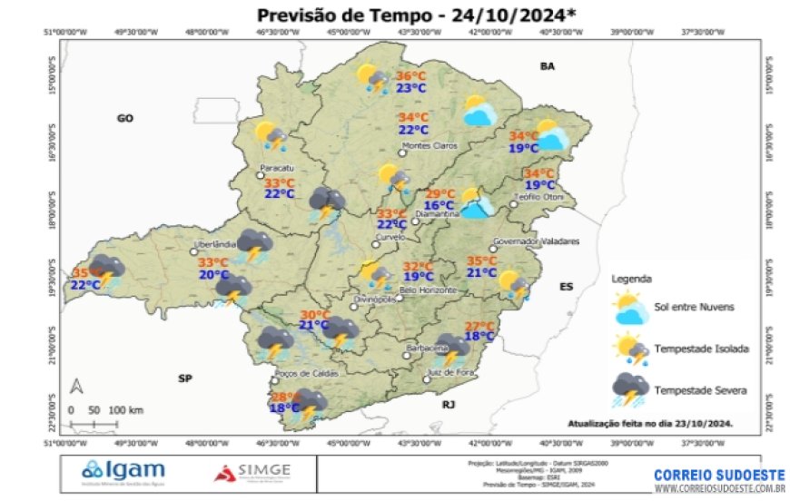 Sudeste tem alerta de tempestades e chuvas intensas nesta quinta (24)
