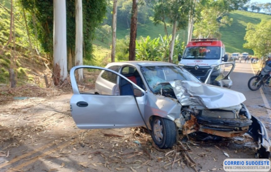 Mulher morre e motorista fica gravemente ferido após colisão com eucaliptos