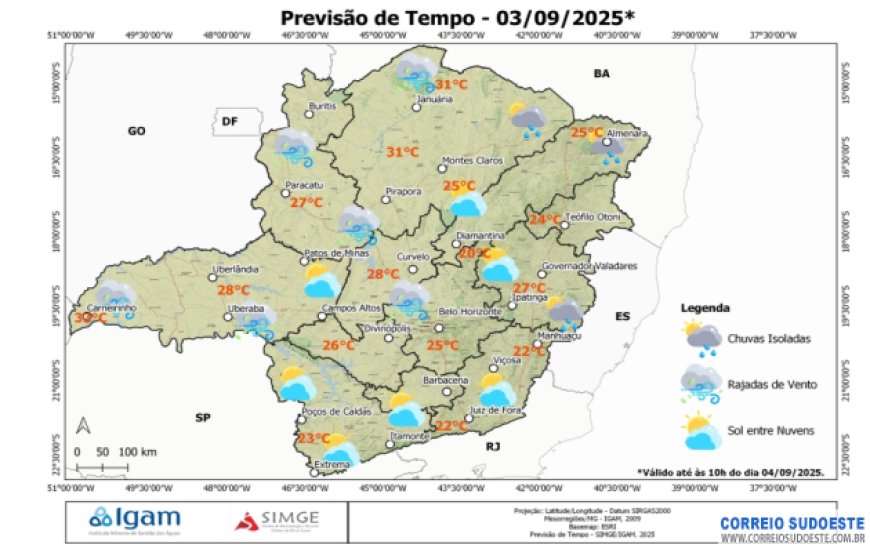 Quarta-feira (3) com possibilidade de chuva no Sudeste