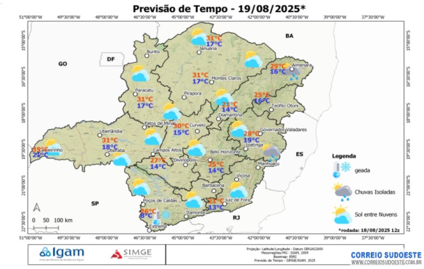 Instabilidades avançam e levam chuva ao interior de São Paulo na terça-feira (19)