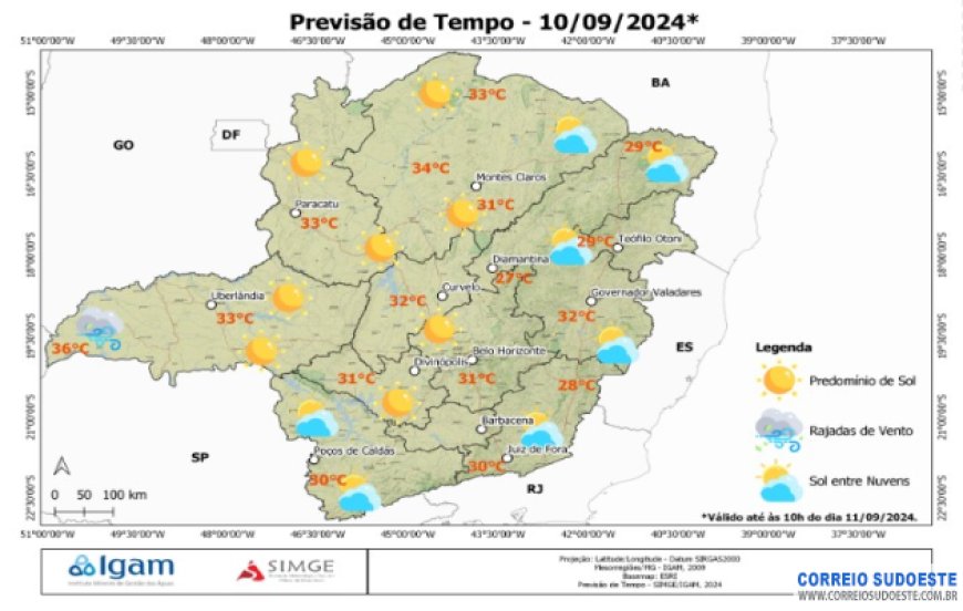 Alerta de onda de calor para Minas Gerais e São Paulo nesta terça-feira (10)