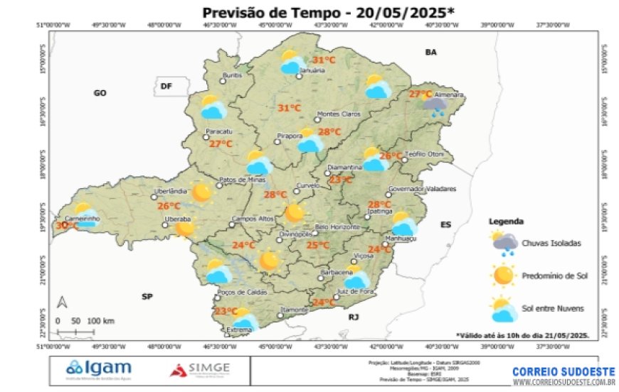 Previsão do Tempo para terça-feira, dia 20