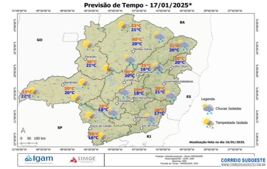 Chuvas atingem quase todo o Sudeste do país, nesta sexta-feira (17)