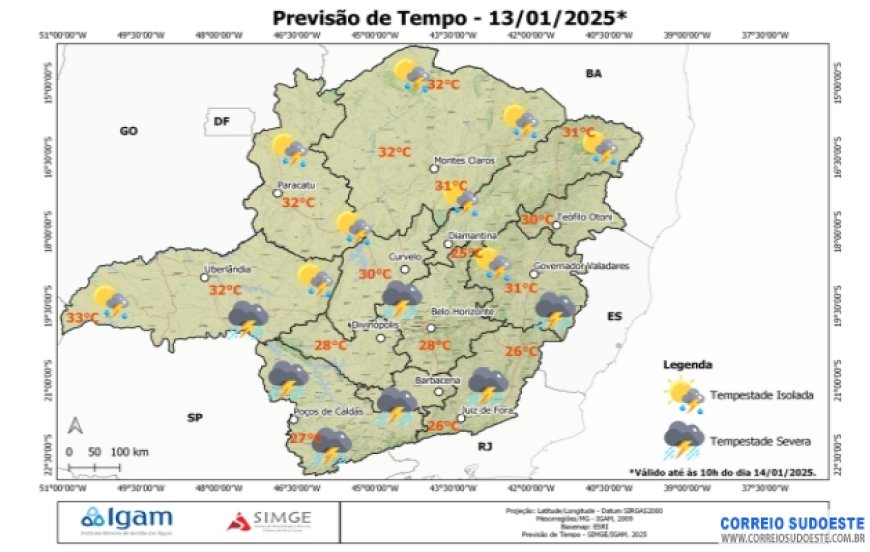 Previsão do tempo para esta segunda-feira, 13
