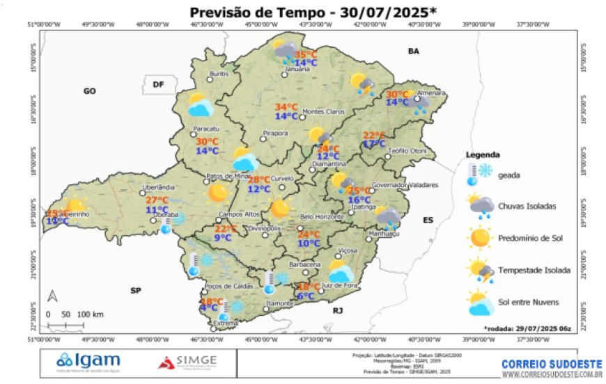 Frente Fria Traz Contrastes Climáticos em Minas e Sudeste nesta Quarta-feira (30)