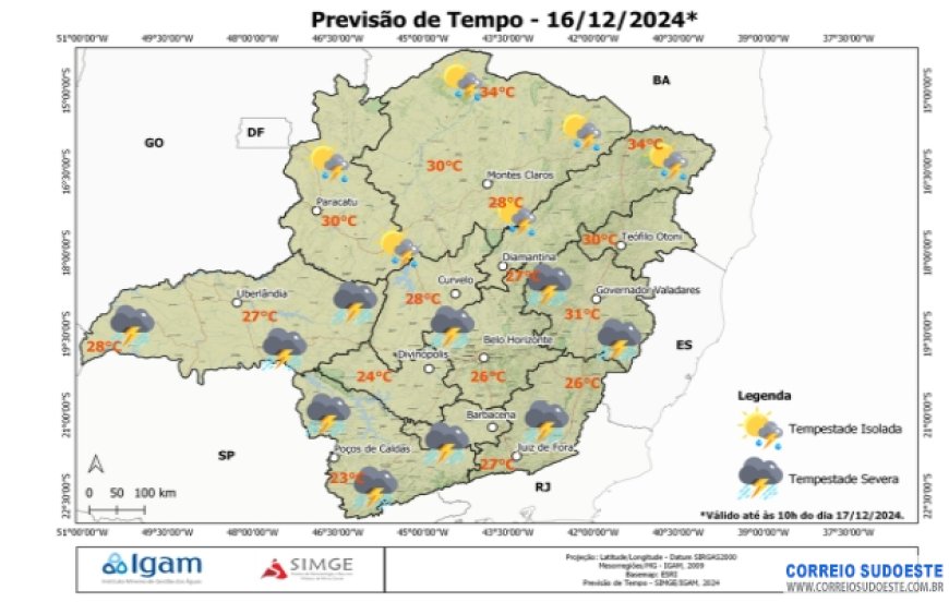 Tempo: alerta para chuvas intensas em Minas, SP e Rio de Janeiro